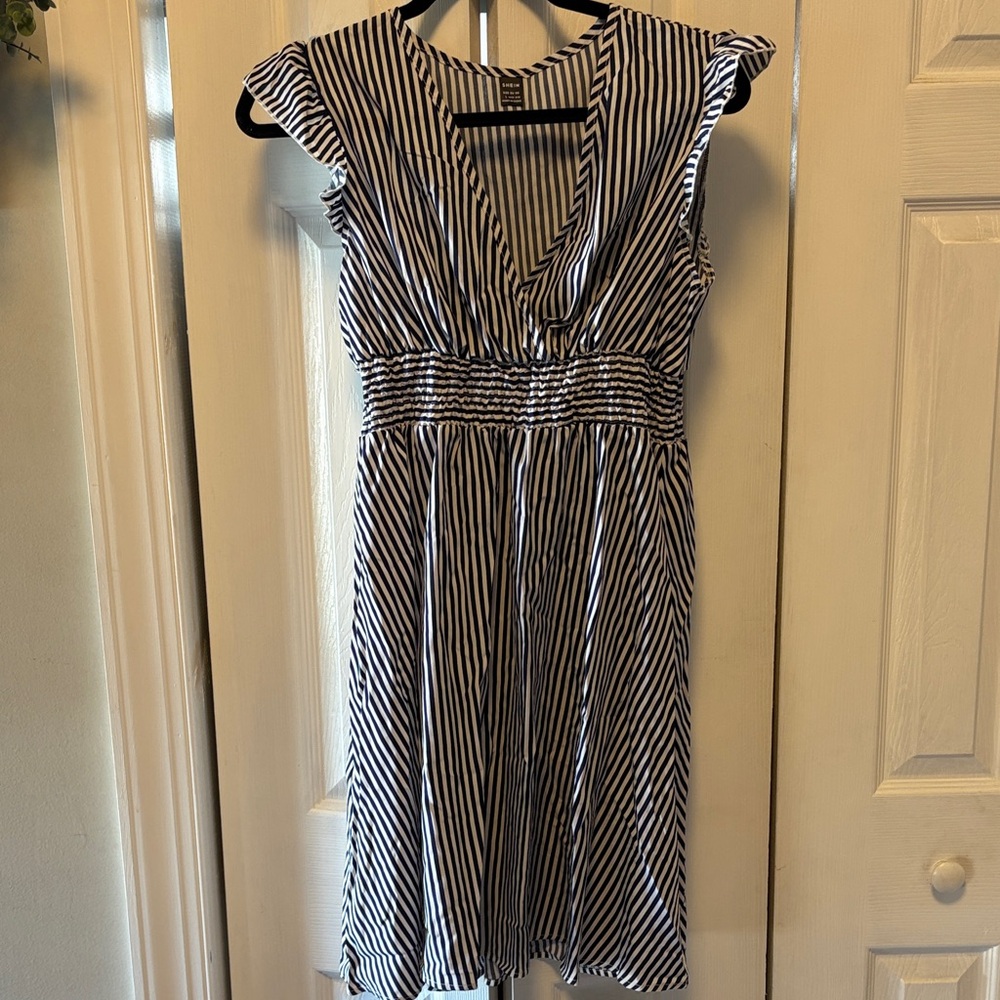 SHEIN Monochrome Striped Midi Dress